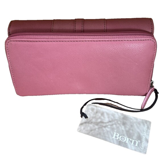 Born Bexton Deluxe Leather Wallet Tri Fold Pink Color- Brown Lining Color NEW - Picture 2 of 6